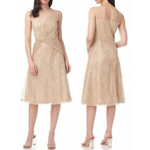 JS Collections Faith Sequin Knee Length Dress Champagne 4 NEW
